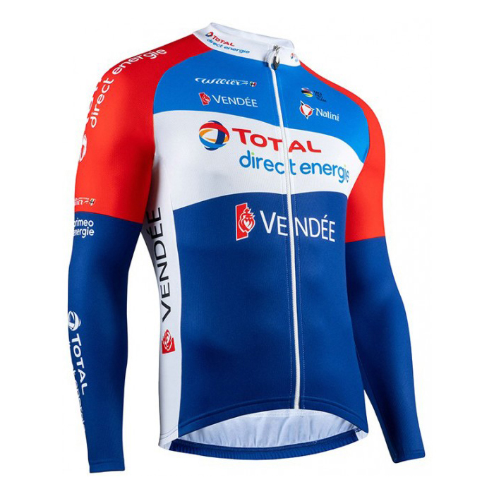 2020 Maillot Cyclisme Direct Energie Rouge Bleu Manches Longues et Cuissard